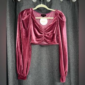 Pink velvet cropped blouse